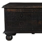 54" Black Solid Wood Distressed Lift Top Solid Coffee Table