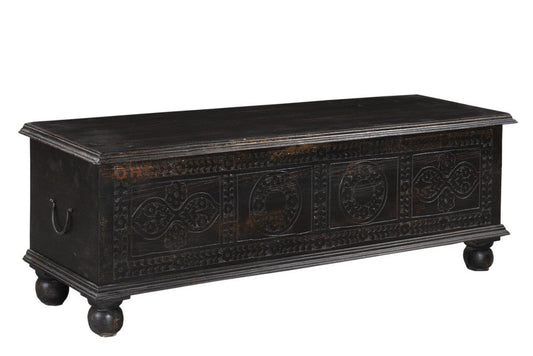 54" Black Solid Wood Distressed Lift Top Solid Coffee Table