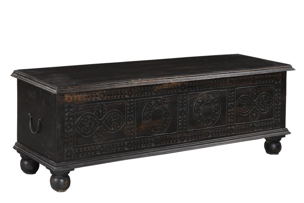 54" Black Solid Wood Distressed Lift Top Solid Coffee Table