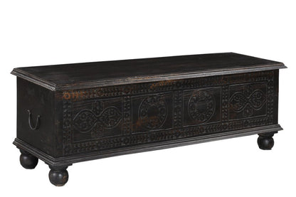54" Black Solid Wood Distressed Lift Top Solid Coffee Table