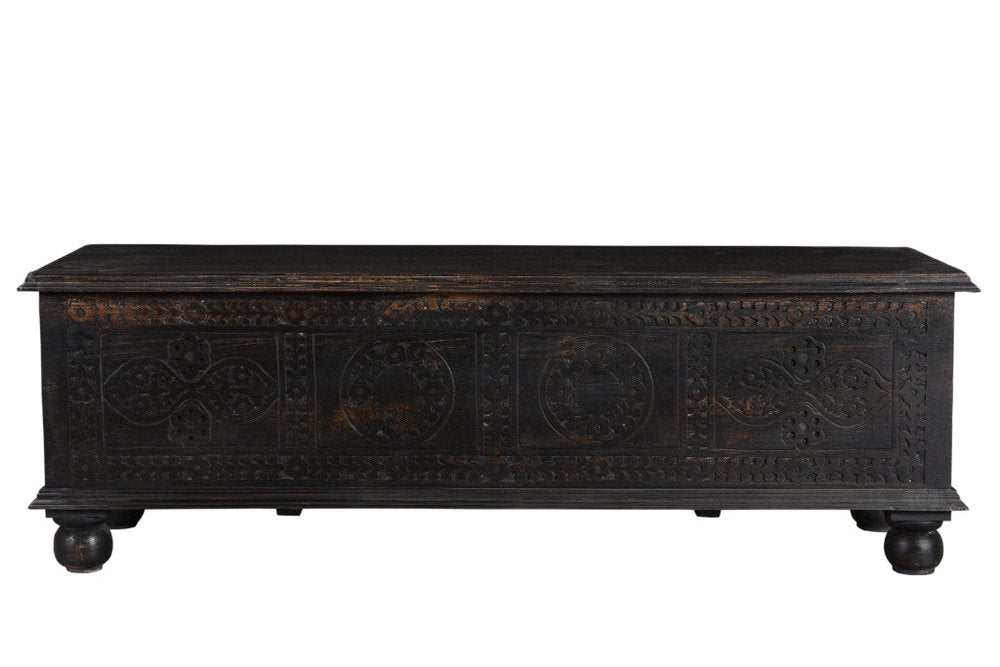 54" Black Solid Wood Distressed Lift Top Solid Coffee Table