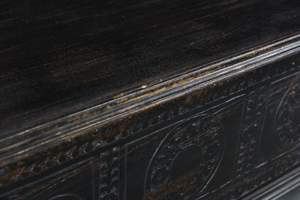 54" Black Solid Wood Distressed Lift Top Solid Coffee Table