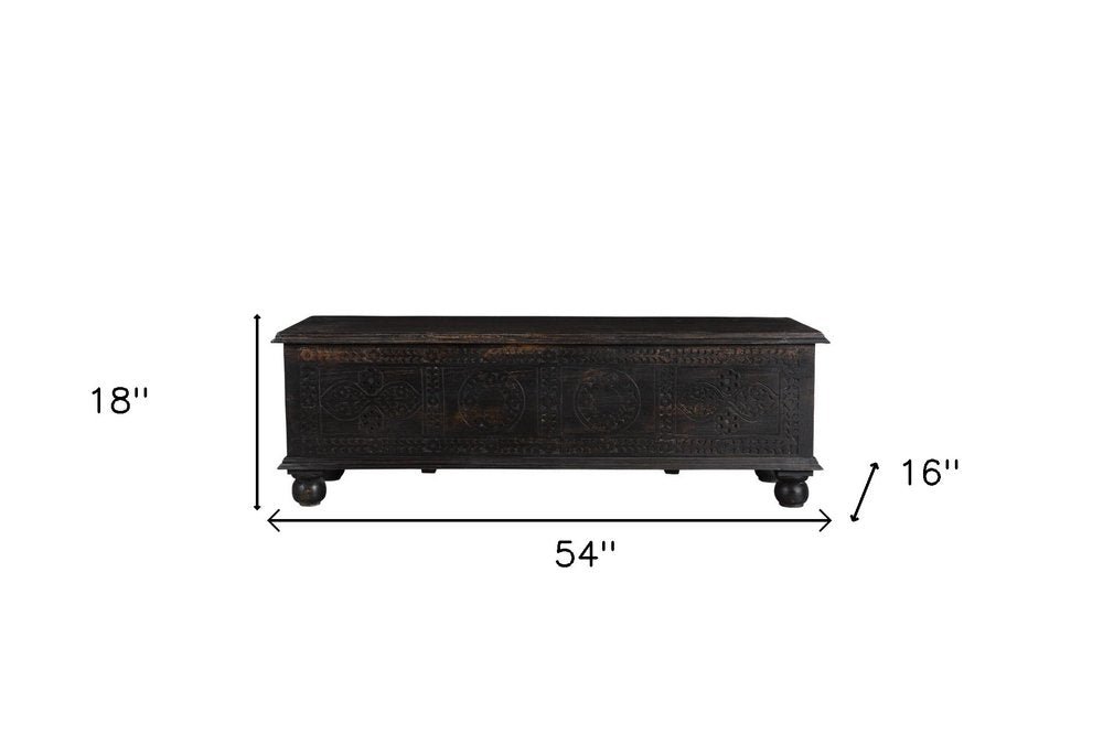 54" Black Solid Wood Distressed Lift Top Solid Coffee Table