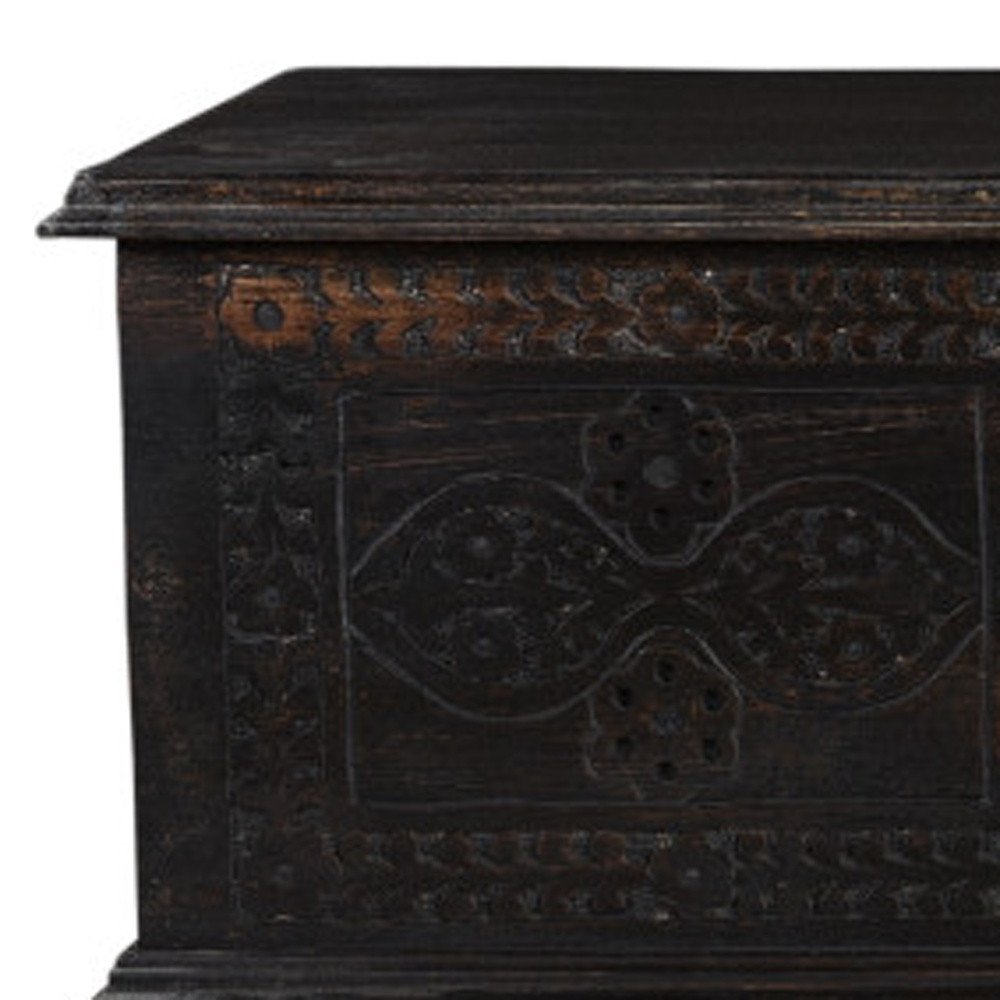 54" Black Solid Wood Distressed Lift Top Solid Coffee Table