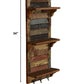 34" Brown And Multi Patina Reclaimed Wood Wall Mounted Shelf With Hooks