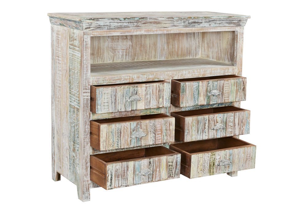 50" White Distressed Reclaimed Wood Open And Enclosed Storage Entertainment Center