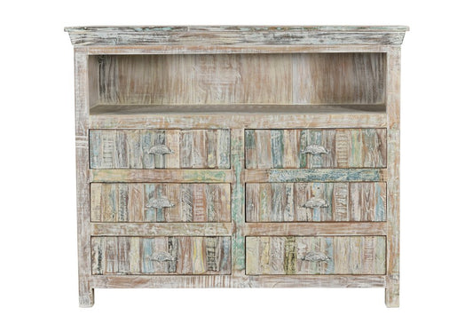 50" White Distressed Reclaimed Wood Open And Enclosed Storage Entertainment Center