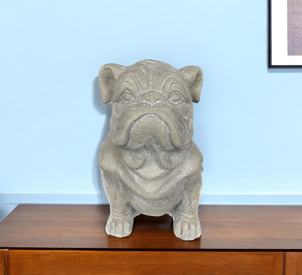 16" Gray Polyresin Dog Hand Painted Statue