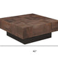 40" Dark Brown and Black Solid Wood Square Block Coffee Table