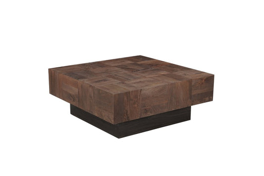 40" Dark Brown and Black Solid Wood Square Block Coffee Table