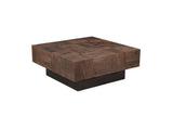 40" Dark Brown and Black Solid Wood Square Block Coffee Table
