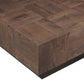 40" Dark Brown and Black Solid Wood Square Block Coffee Table
