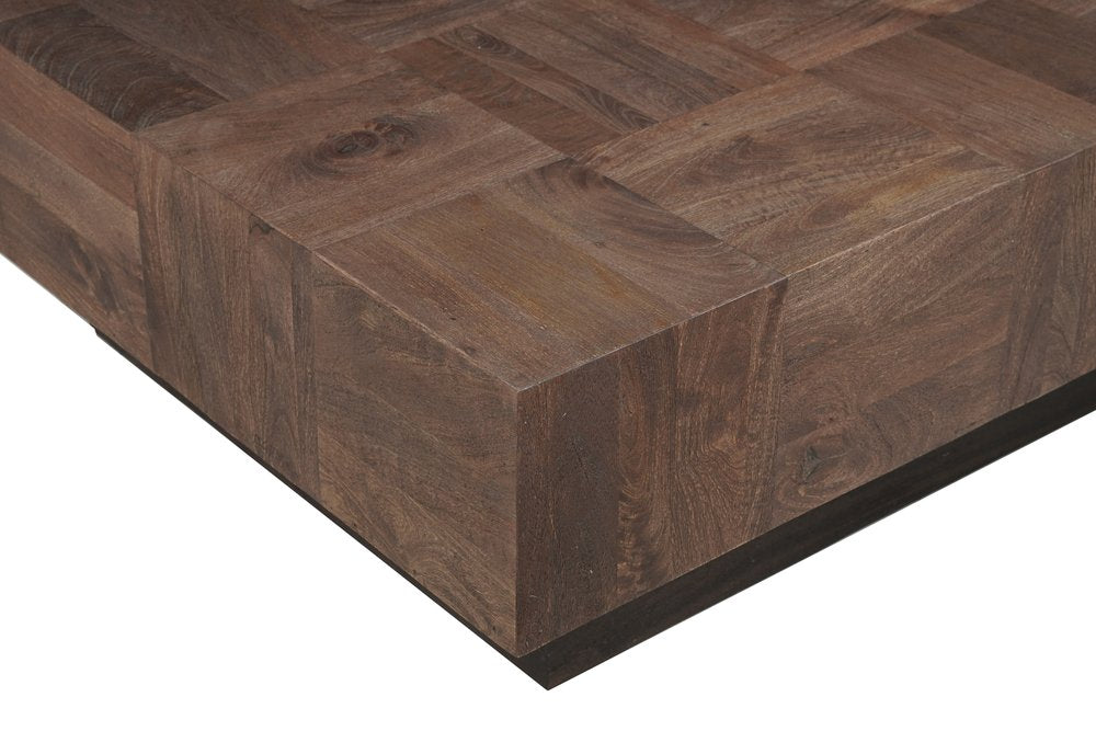 40" Dark Brown and Black Solid Wood Square Block Coffee Table