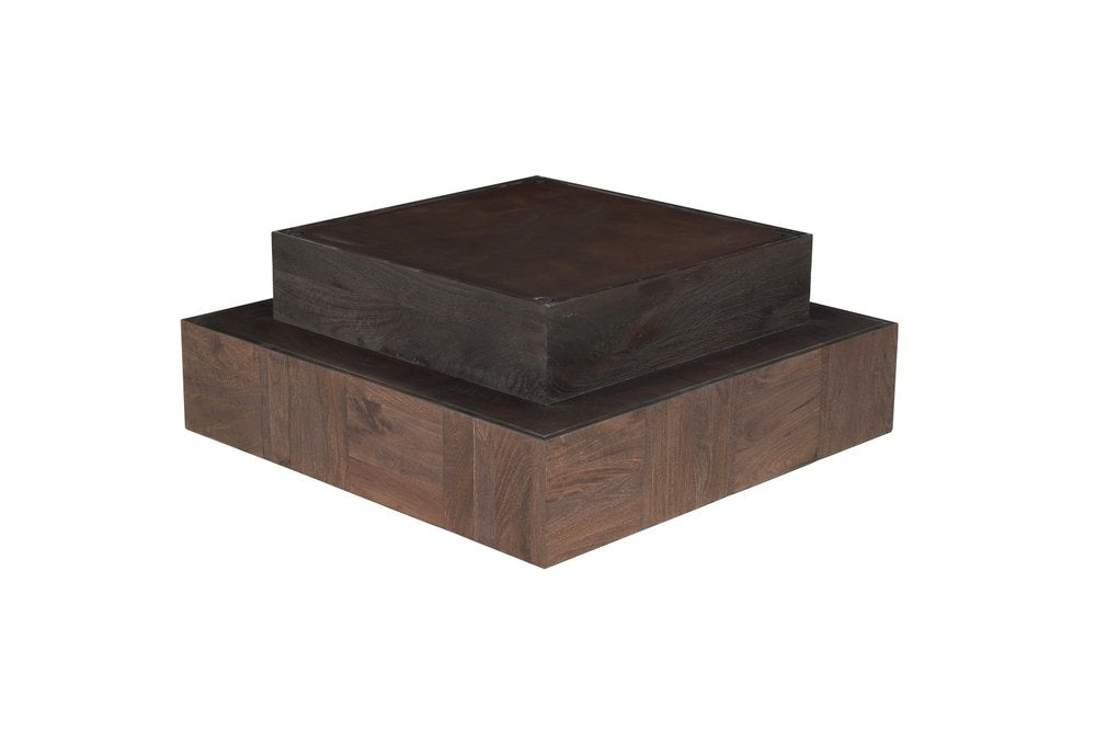 40" Dark Brown and Black Solid Wood Square Block Coffee Table