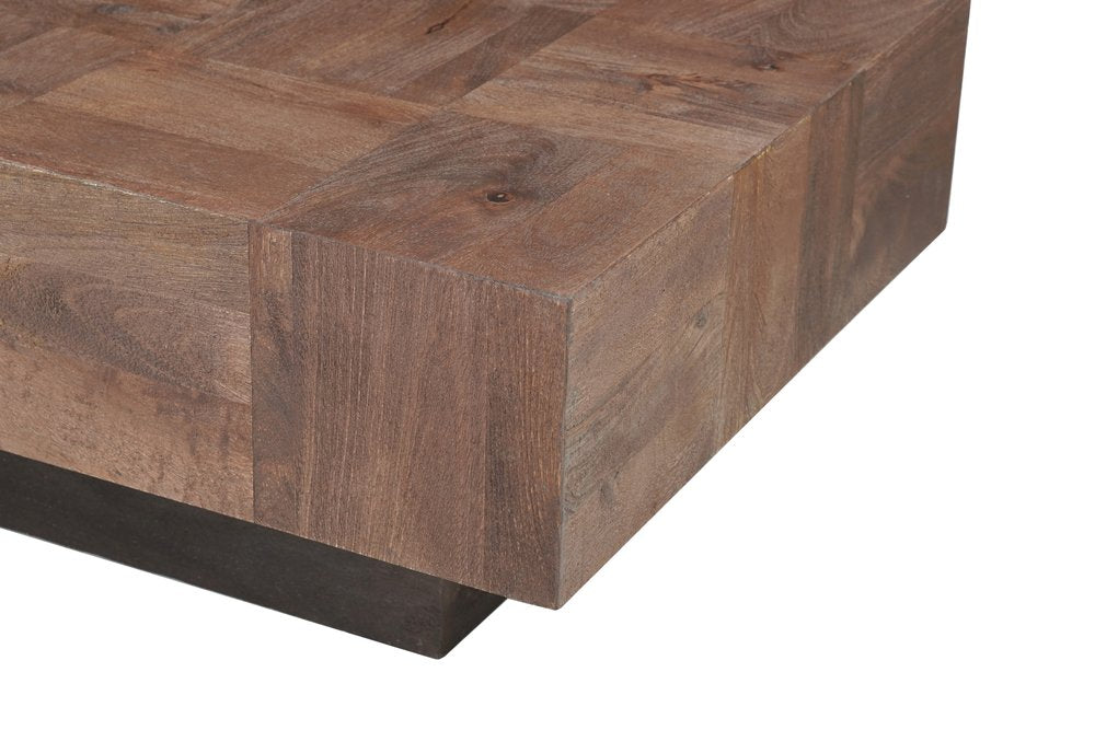40" Dark Brown and Black Solid Wood Square Block Coffee Table