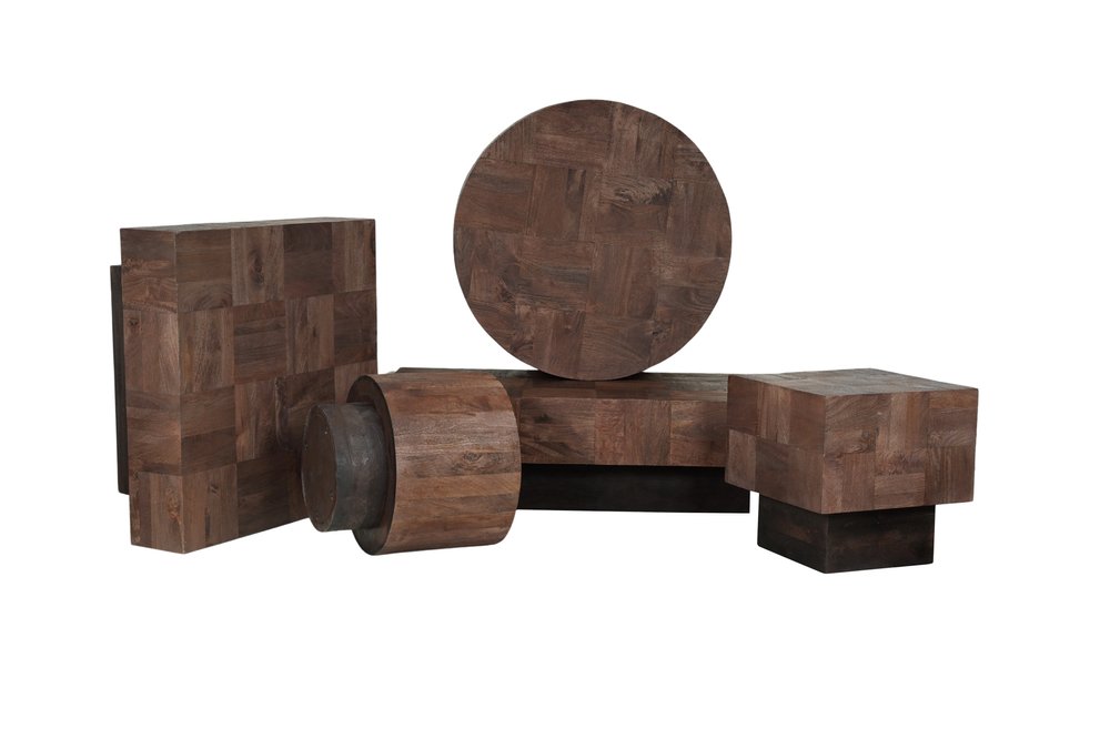 40" Dark Brown and Black Solid Wood Square Block Coffee Table
