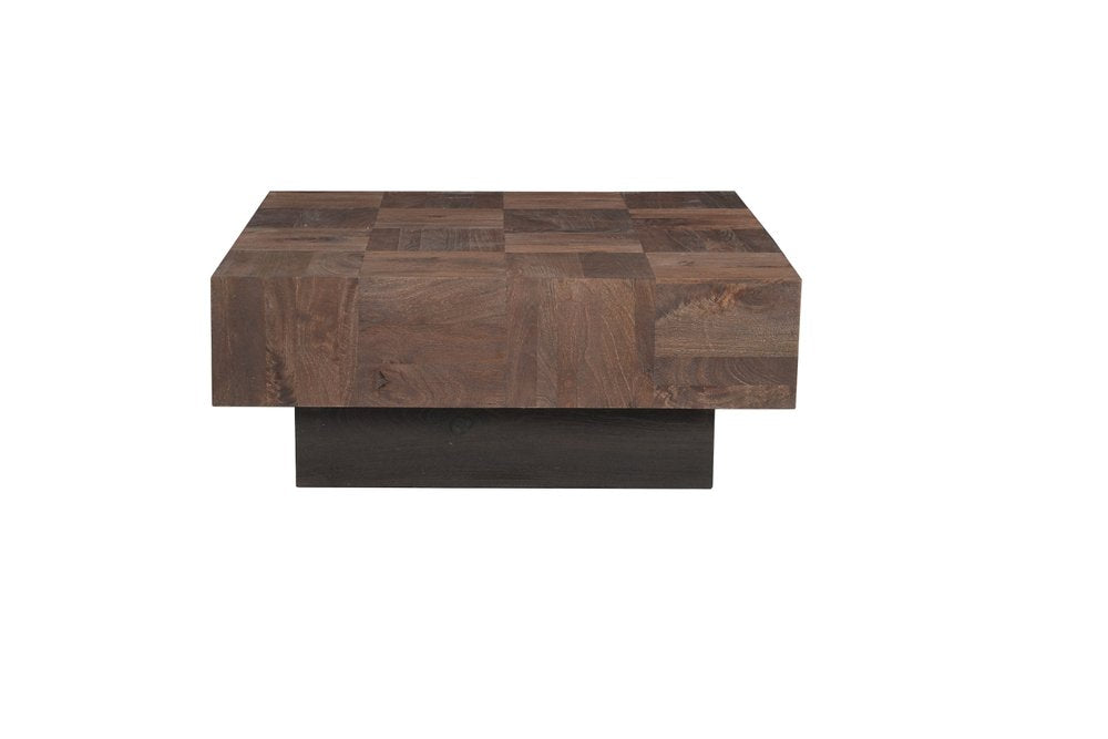 40" Dark Brown and Black Solid Wood Square Block Coffee Table