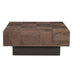 40" Dark Brown and Black Solid Wood Square Block Coffee Table