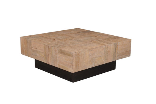 40" Brown and Black Solid Wood Square Block Coffee Table