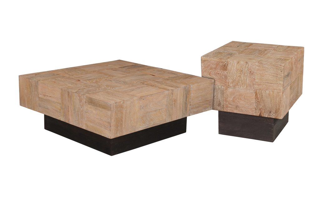 40" Brown and Black Solid Wood Square Block Coffee Table