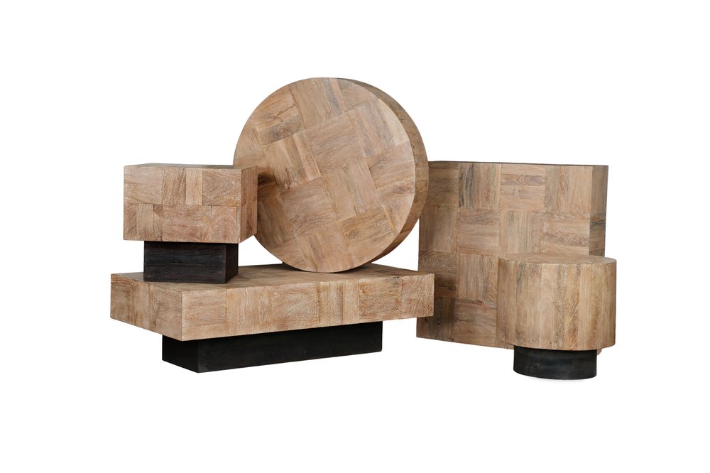 40" Brown and Black Solid Wood Square Block Coffee Table