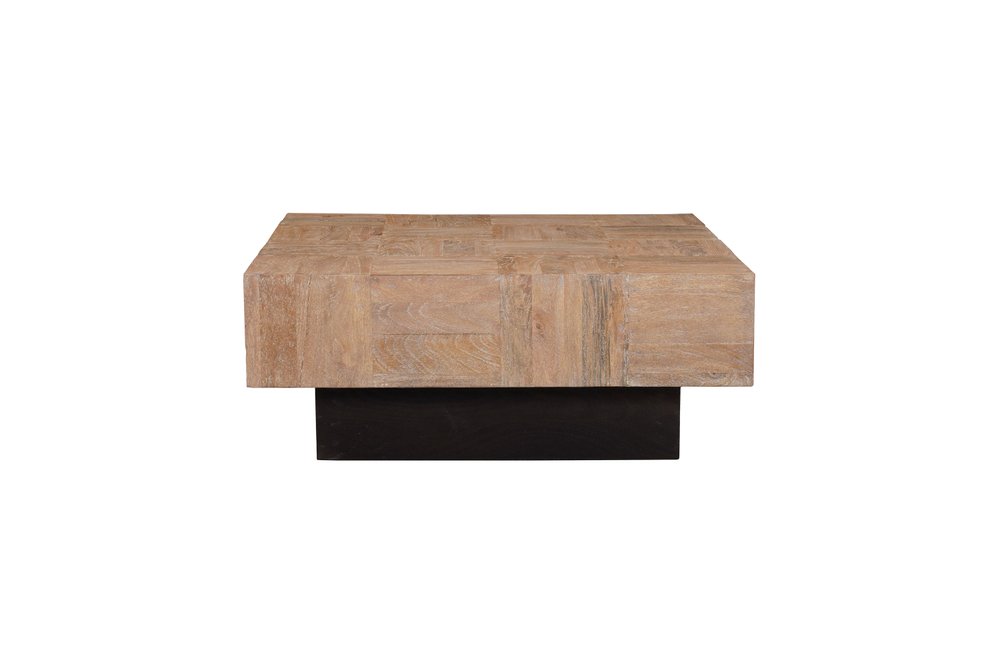40" Brown and Black Solid Wood Square Block Coffee Table
