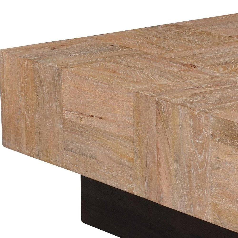 40" Brown and Black Solid Wood Square Block Coffee Table