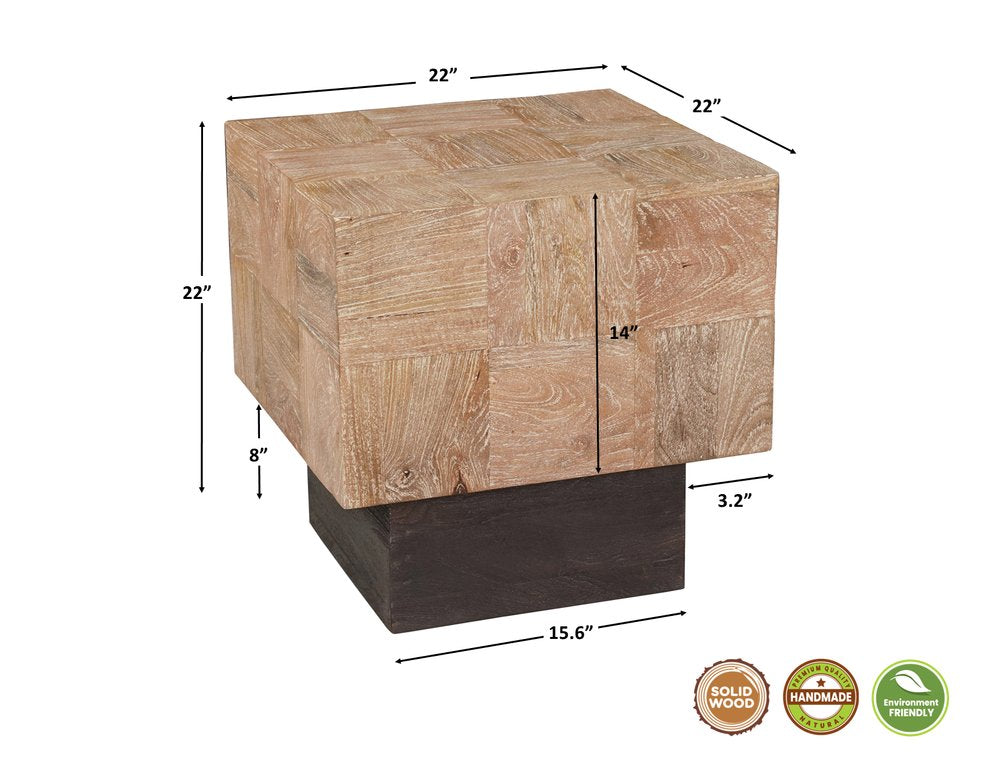22" Black And Brown Solid Wood Square End Table