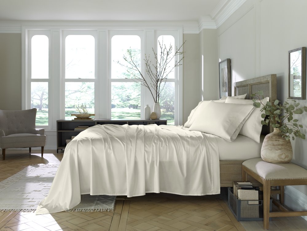 Set of Six Ivory Tencel Lyocell Satin