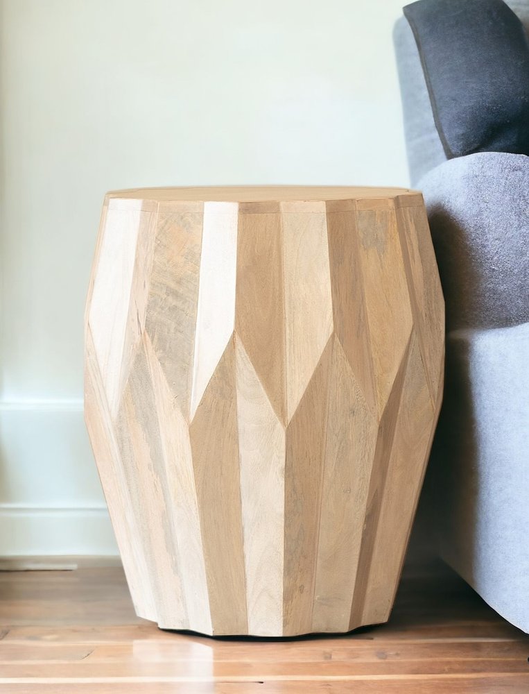 23" Natural Solid Wood Round Drum End Table