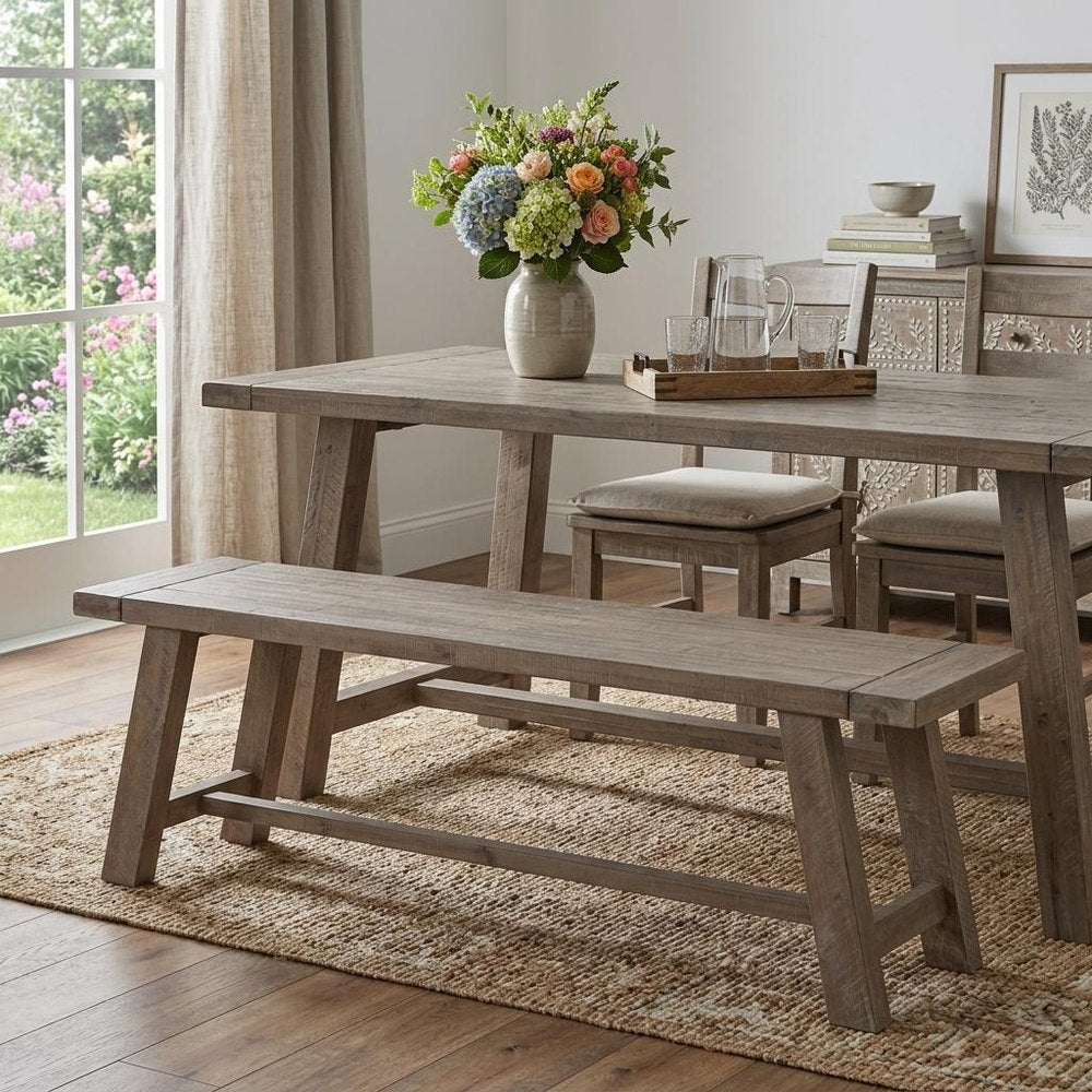 60" Natural Distressed Solid Wood Dining Bench