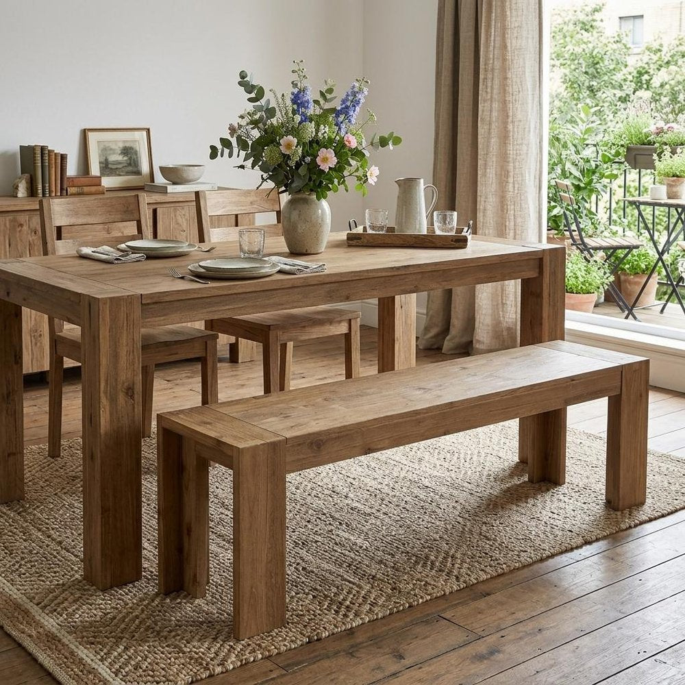 58" Natural Distressed Solid Wood Dining Bench
