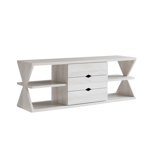 60" White Wood Enclosed and Open Storage TV Stand