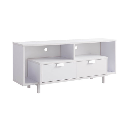60" White Wood Enclosed and Open Storage TV Stand
