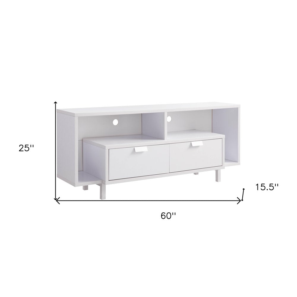 60" White Wood Enclosed and Open Storage TV Stand
