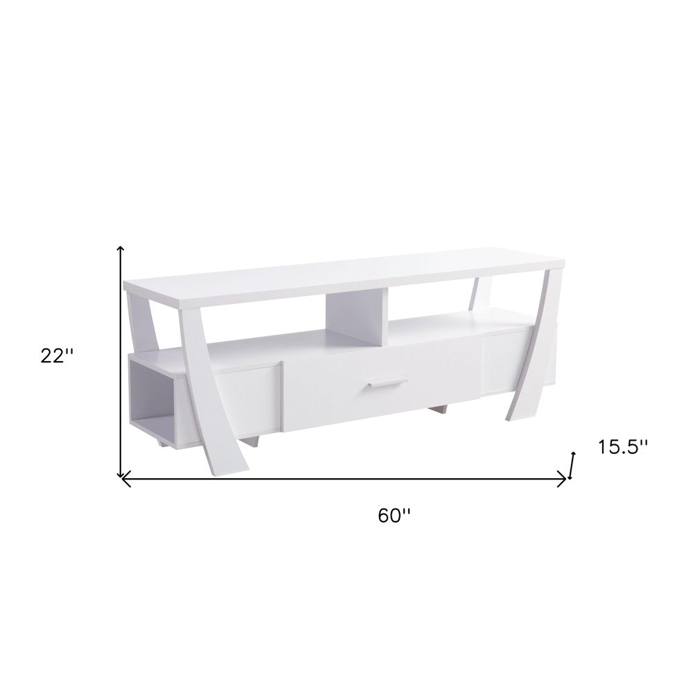 60" White Wood Enclosed and Open Storage TV Stand