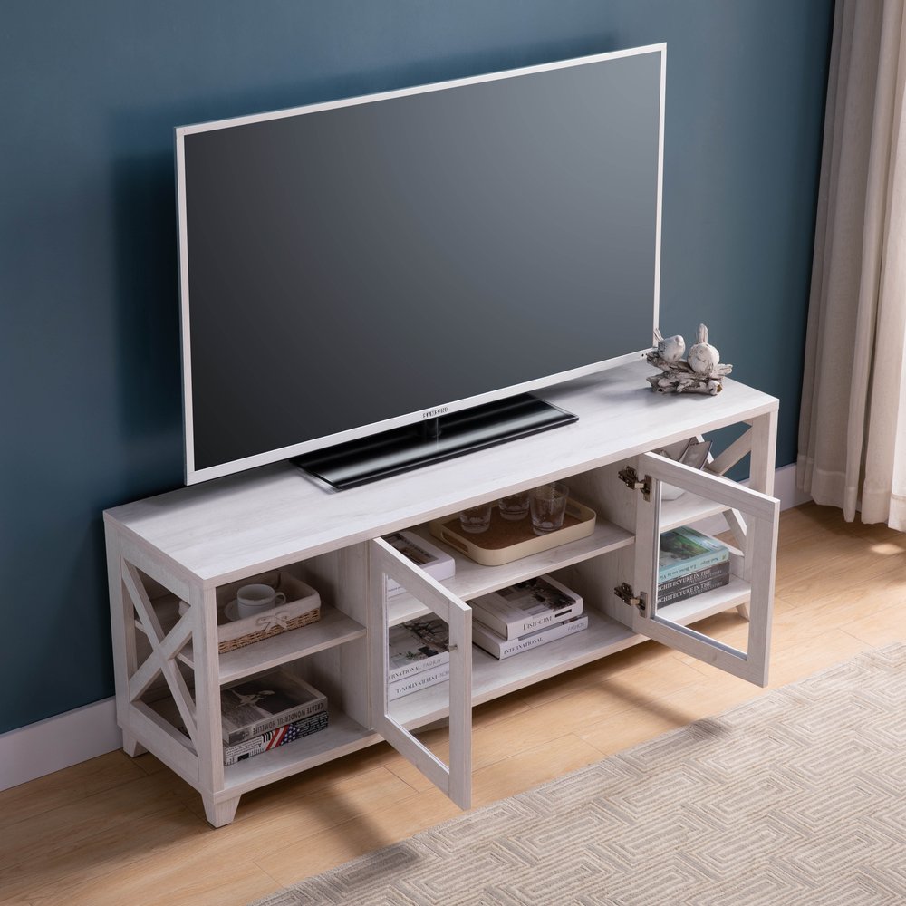 60" Oak Wood Enclosed and Open Storage TV Stand