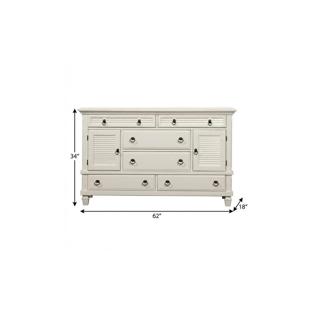 62" White Solid Wood Six Drawer Double Dresser