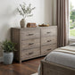 60" Gray Solid Wood Six Drawer Double Dresser