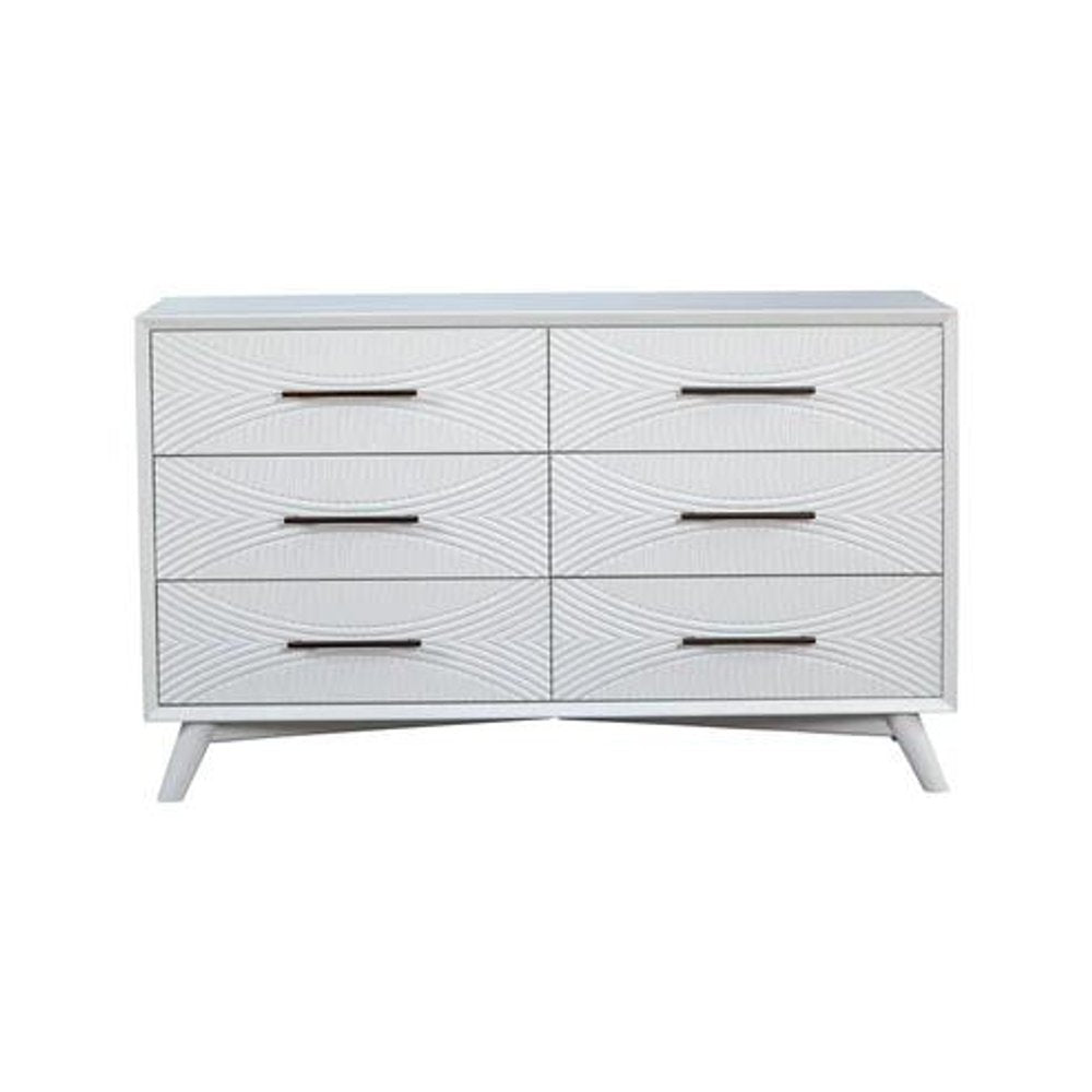 56" White Solid Wood Six Drawer Double Dresser