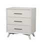 34" White Carved Geometric Solid Wood Three Drawer Dresser