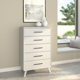 34" White Carved Geometric Solid Wood Five Drawer Dresser