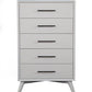 34" White Carved Geometric Solid Wood Five Drawer Dresser
