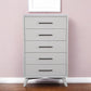 34" White Carved Geometric Solid Wood Five Drawer Dresser