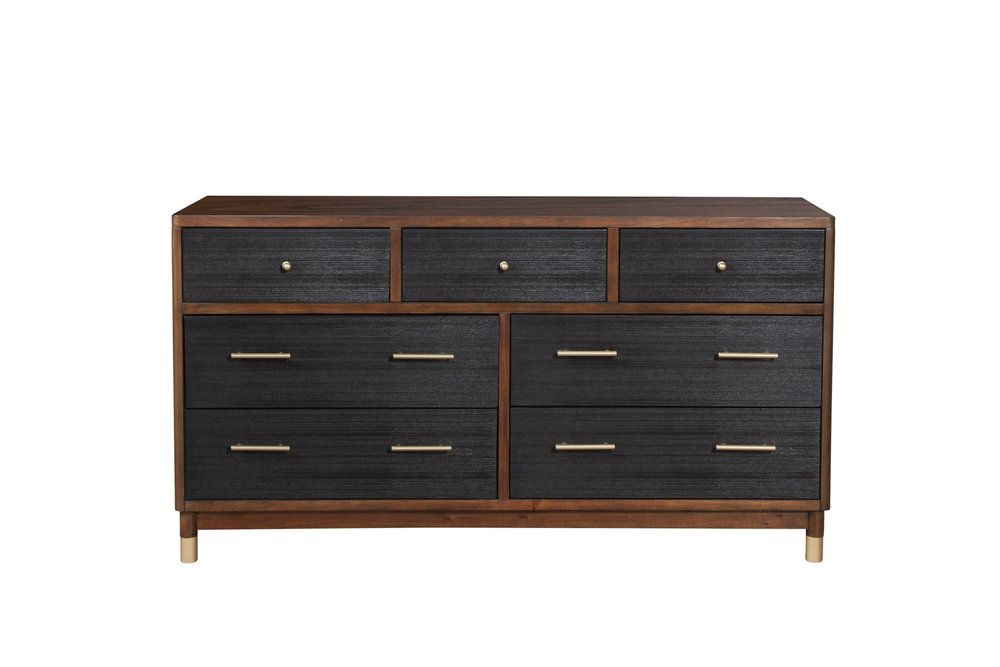 37" Brown And Black Solid Wood Three Drawer Dresser