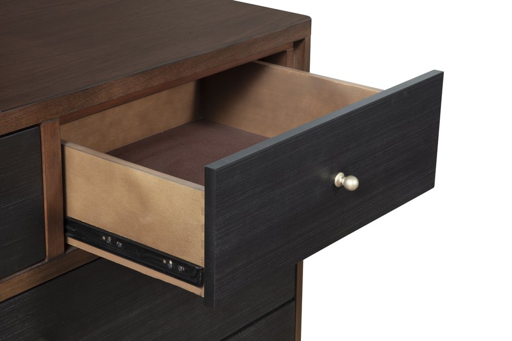 37" Brown And Black Solid Wood Three Drawer Dresser