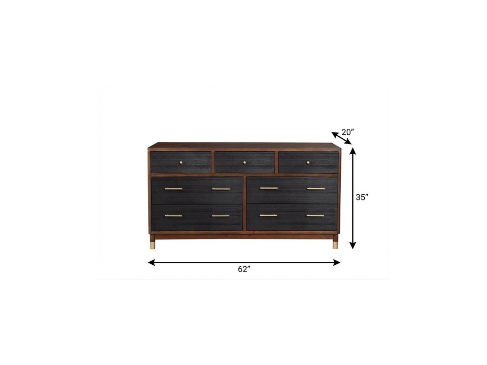 37" Brown And Black Solid Wood Three Drawer Dresser