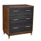 37" Brown And Black Solid Wood Three Drawer Dresser