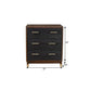 37" Brown And Black Solid Wood Three Drawer Dresser