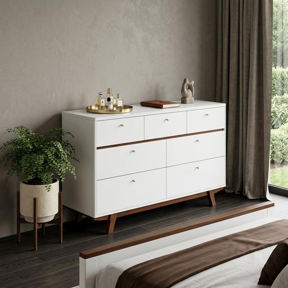 36" Brown And White Solid Wood Three Drawer Dresser
